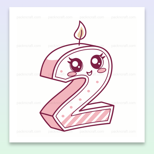 Chiffre 2 kawaii avec visage souriant, fond neutre
