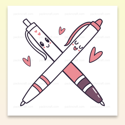 Illustration kawaii de stylos amoureux idéale pour la papeterie et le DIY