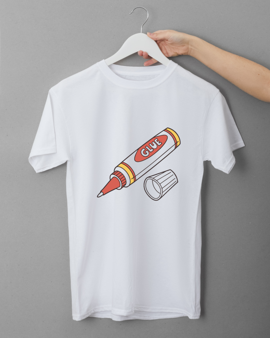 T-shirt créatif avec tube de colle dévissé en graphique numérique pour projet DIY