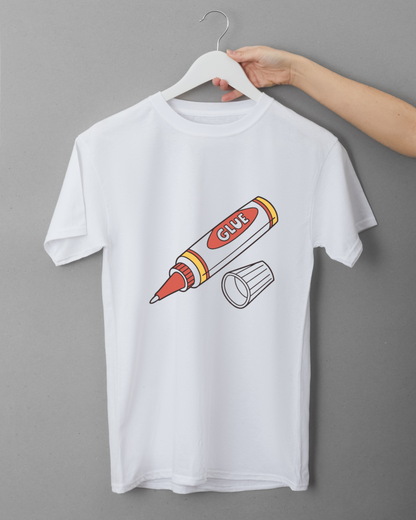 T-shirt créatif avec tube de colle dévissé en graphique numérique pour projet DIY