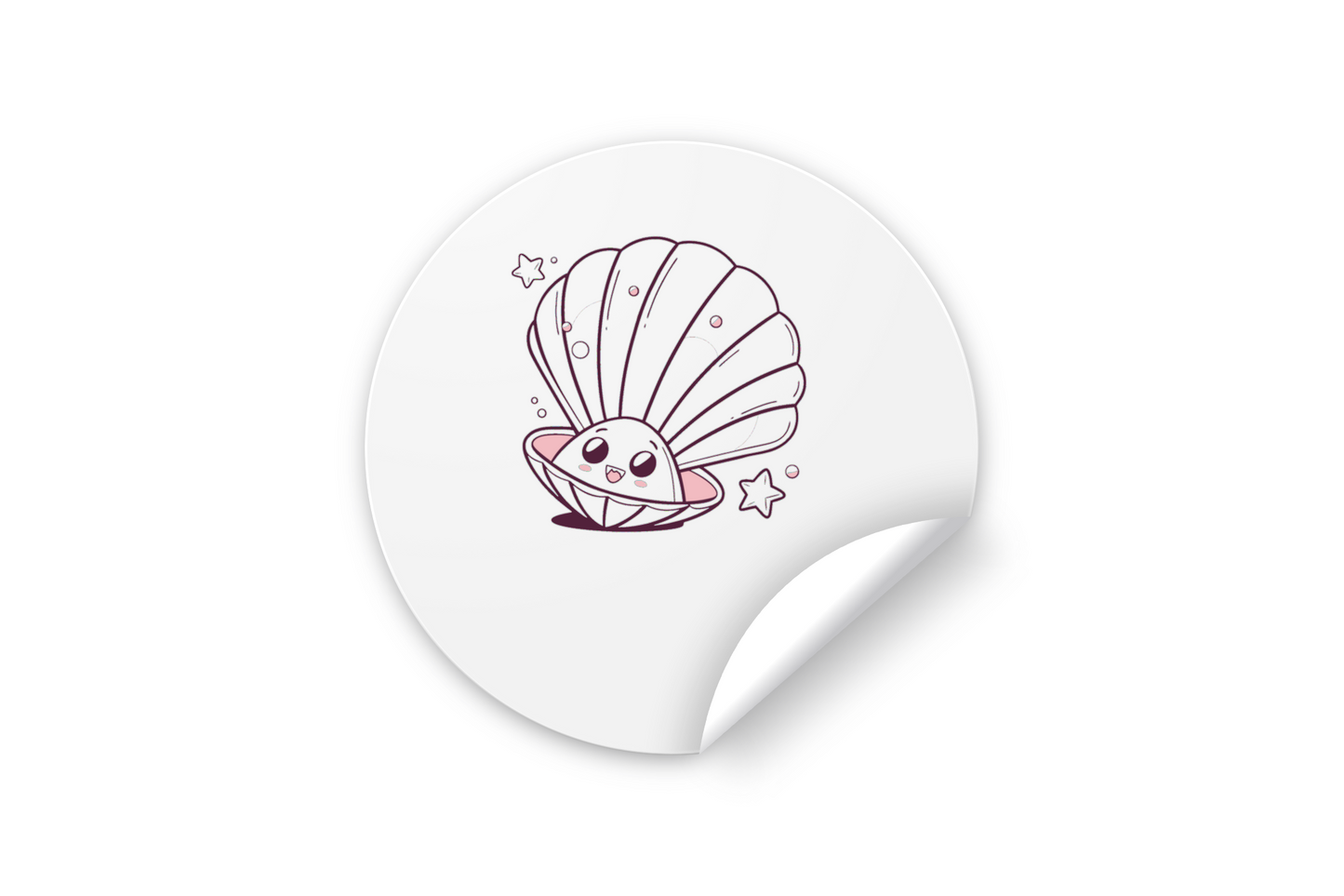 Sticker avec coquillage souriant kawaii sur fond marin engageant et ludique