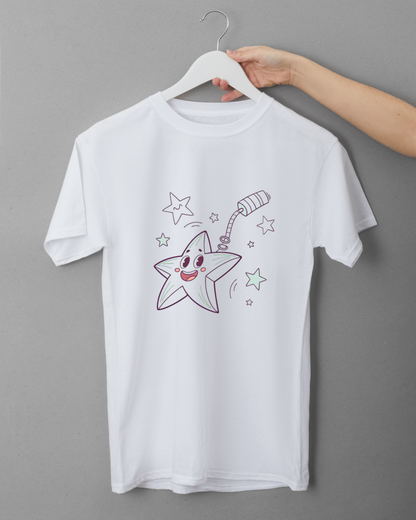 T-shirt avec étoile kawaii joyeuse, parfaite pour une ambiance festive étoilée