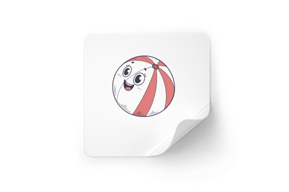 Sticker amusant avec balle de plage joyeuse sur thème estival et style dessin