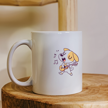 Mug décoratif avec chien jouant de la guitare dans un style doodle inspirant