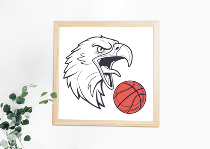 Cadre sportif avec aigle dynamique tenant un ballon de basket