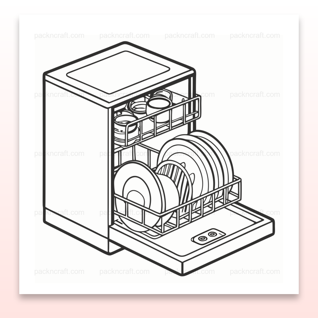 Illustration SVG linéaire d'un lave-vaisselle pratique pour projets créatifs