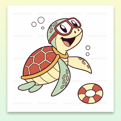 Illustration colorée d'une tortue joyeuse en plongée pour usages créatifs et éducatifs.