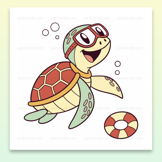 Illustration colorée d'une tortue joyeuse en plongée pour usages créatifs et éducatifs.