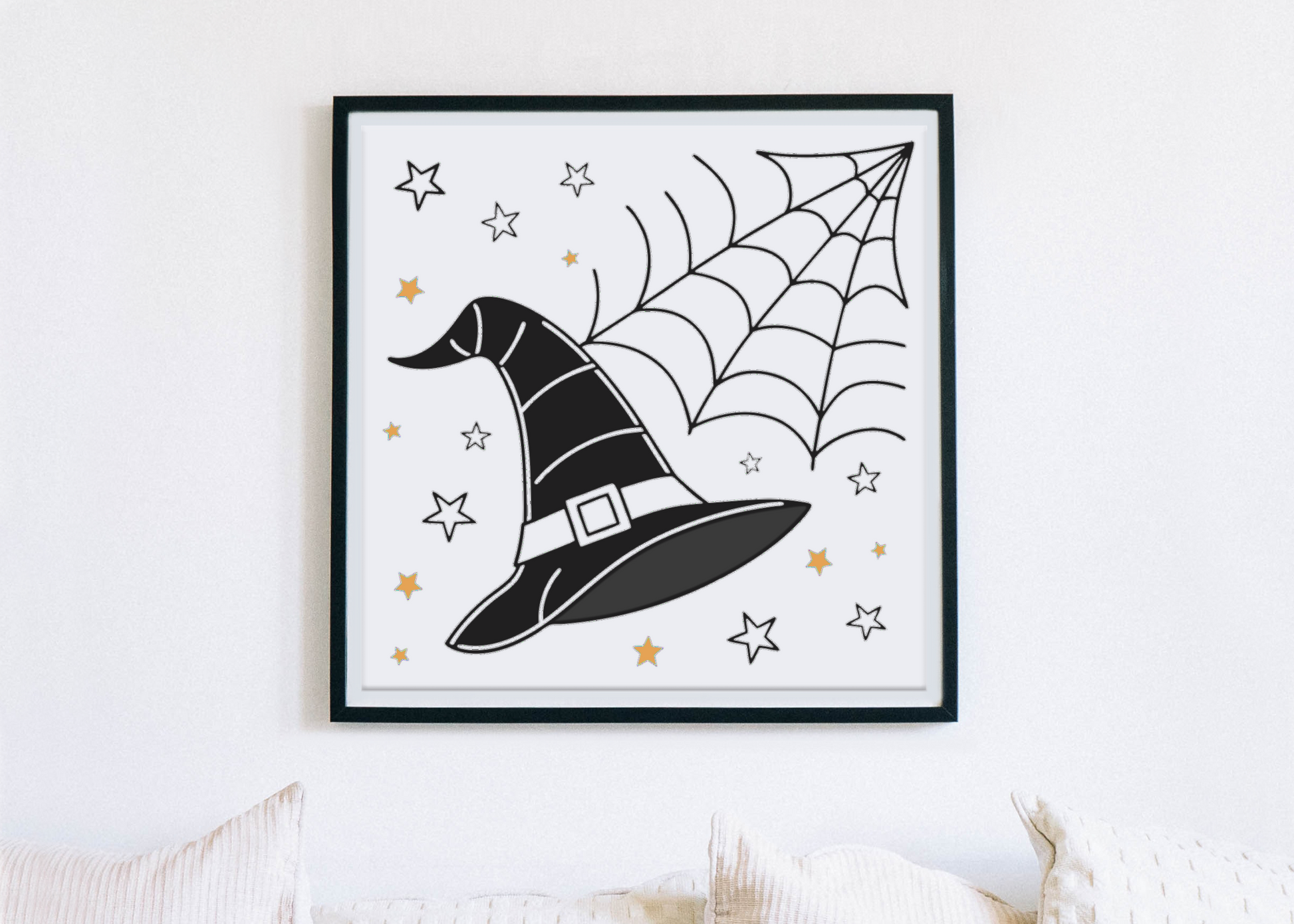 Cadre mystique avec chapeau de sorcière pour une déco d’Halloween effrayante