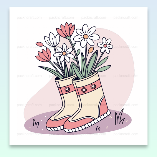 Illustration vectorielle de bottes avec fleurs, idéale pour projets créatifs et éducatifs.
