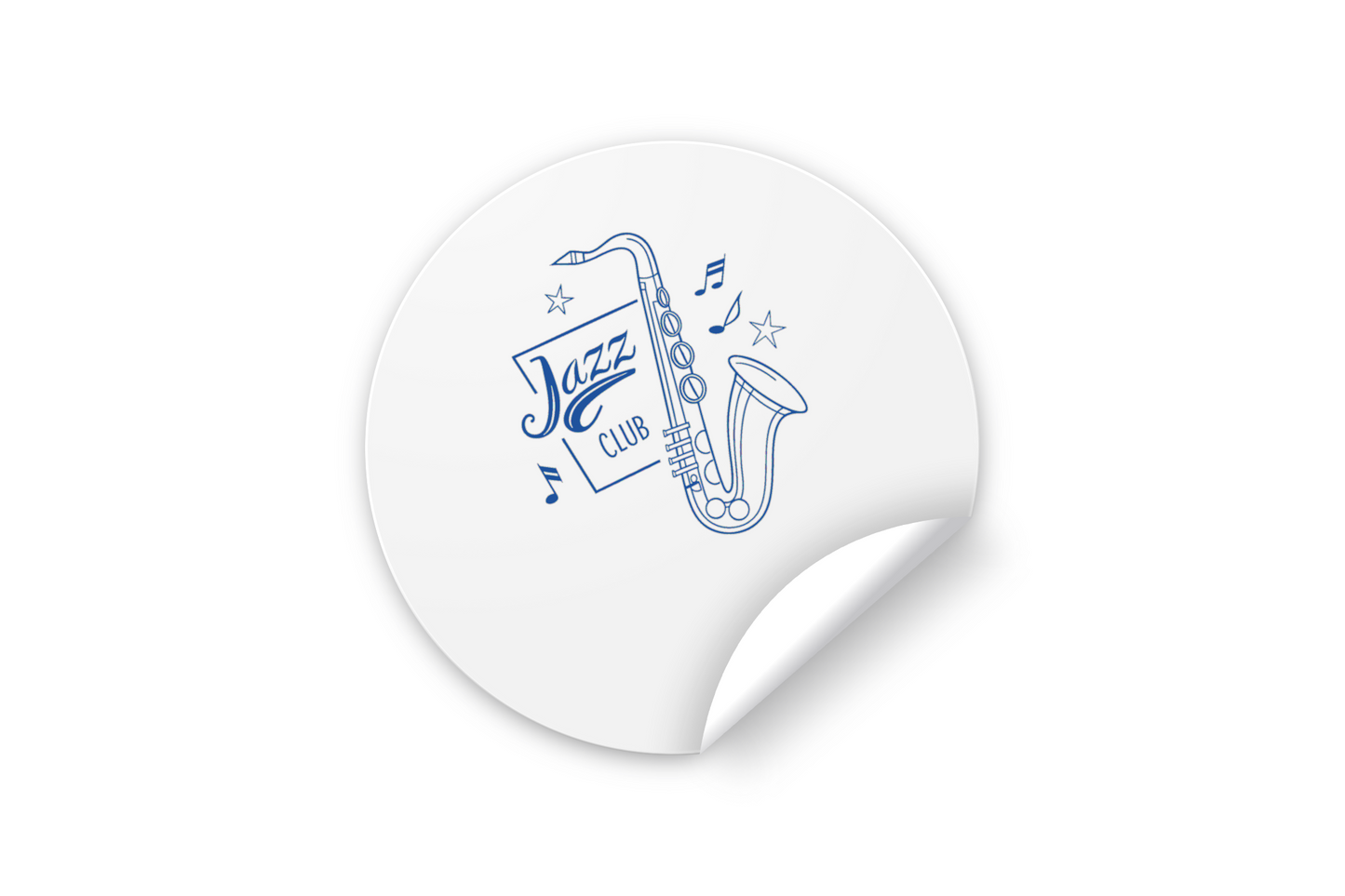 Sticker club de jazz rétro avec saxophone, idéal papeterie