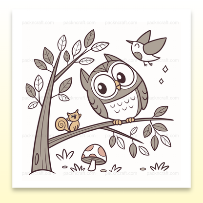 Illustration de chouette souriante sur une branche pour projets DIY et déco nature, fichier SVG.