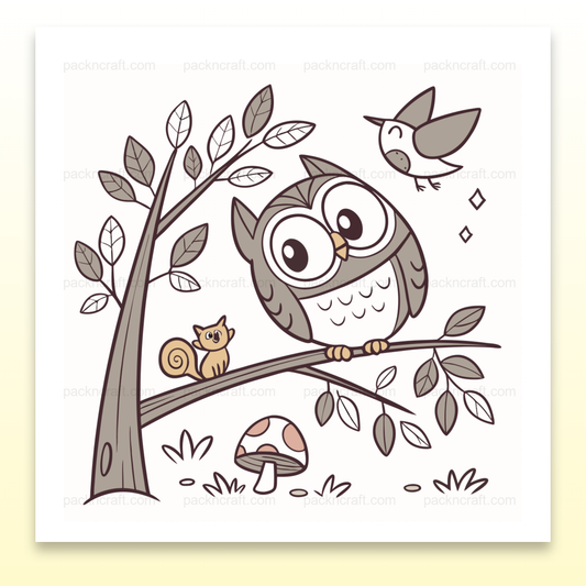Illustration de chouette souriante sur une branche pour projets DIY et déco nature, fichier SVG.