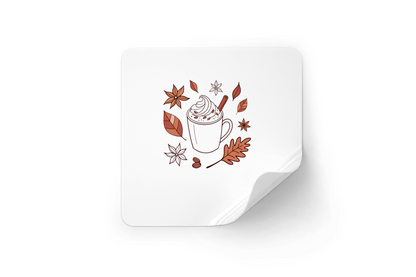 Sticker avec icône feuillage automnal épuré sur fond de latté crémeux