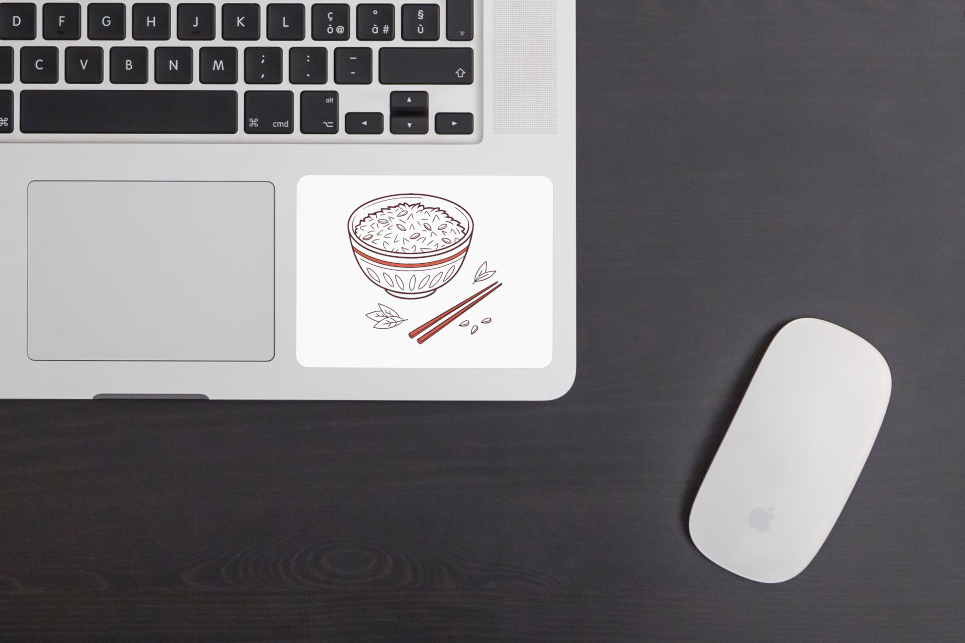 Sticker décoratif zen avec un bol de riz illustré en style minimaliste