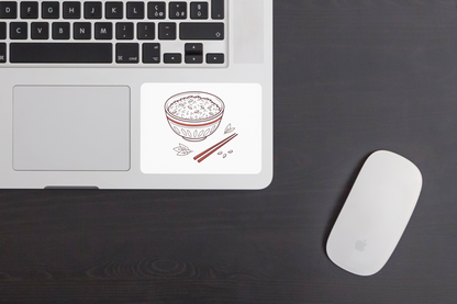 Sticker décoratif zen avec un bol de riz illustré en style minimaliste