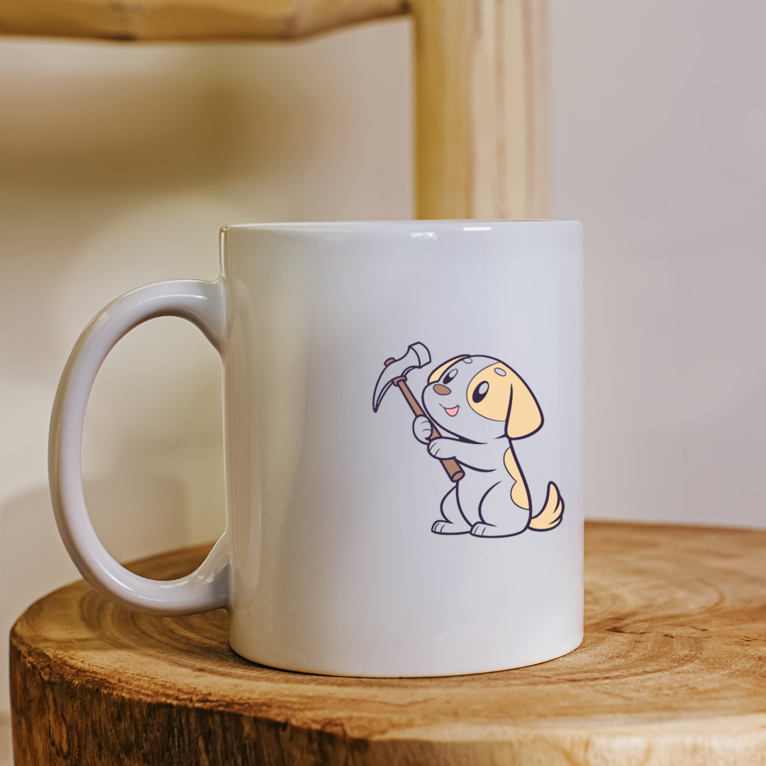 Mug avec icône amusante de chiot coquin dans un style cartoon aventureux