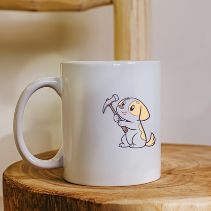 Mug avec icône amusante de chiot coquin dans un style cartoon aventureux