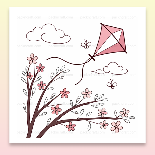 Illustration de cerf-volant printanier au-dessus de fleurs, parfaite pour DIY et déco