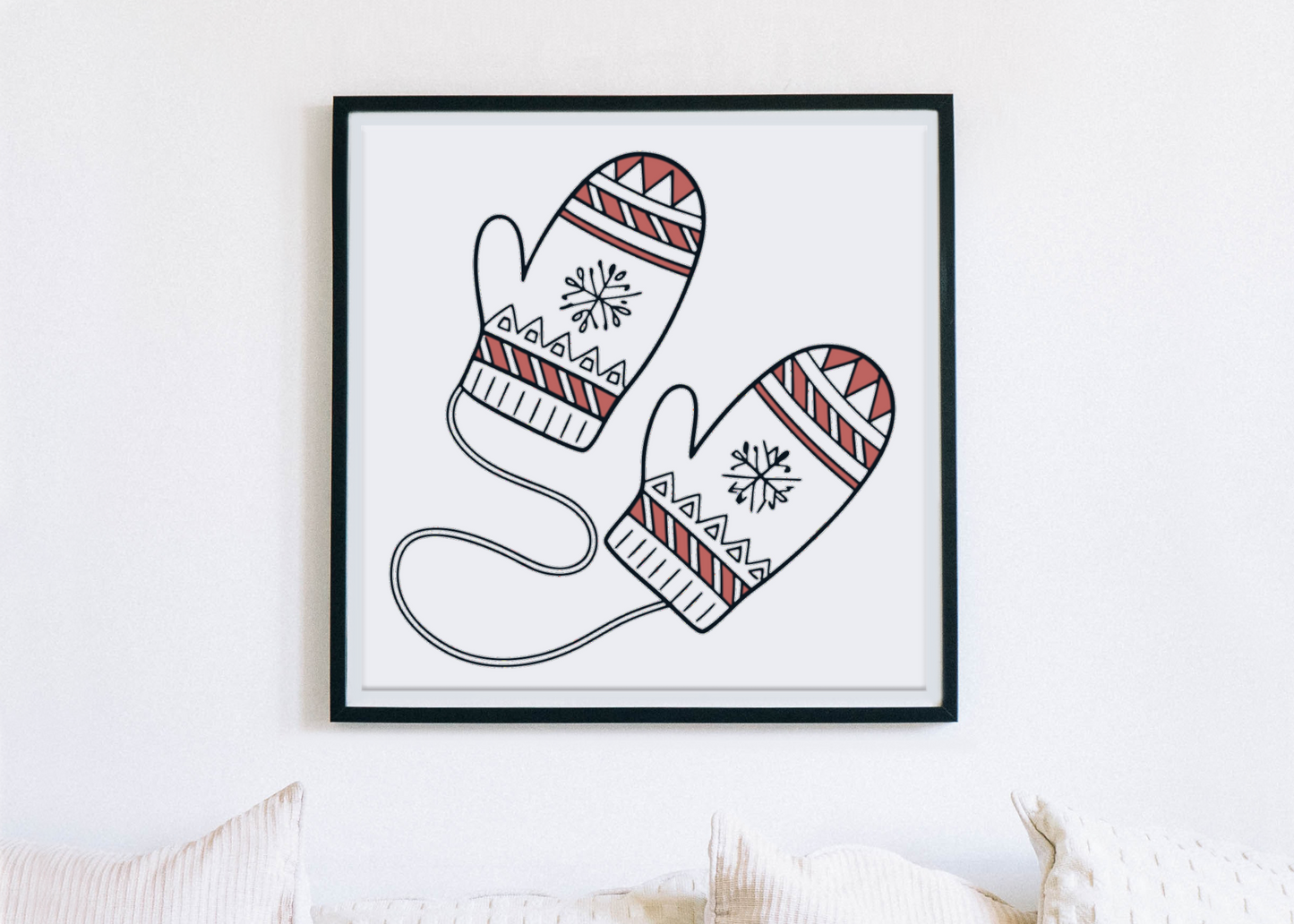 Cadre festif avec doodle de moufles hivernales amusantes pour Noël