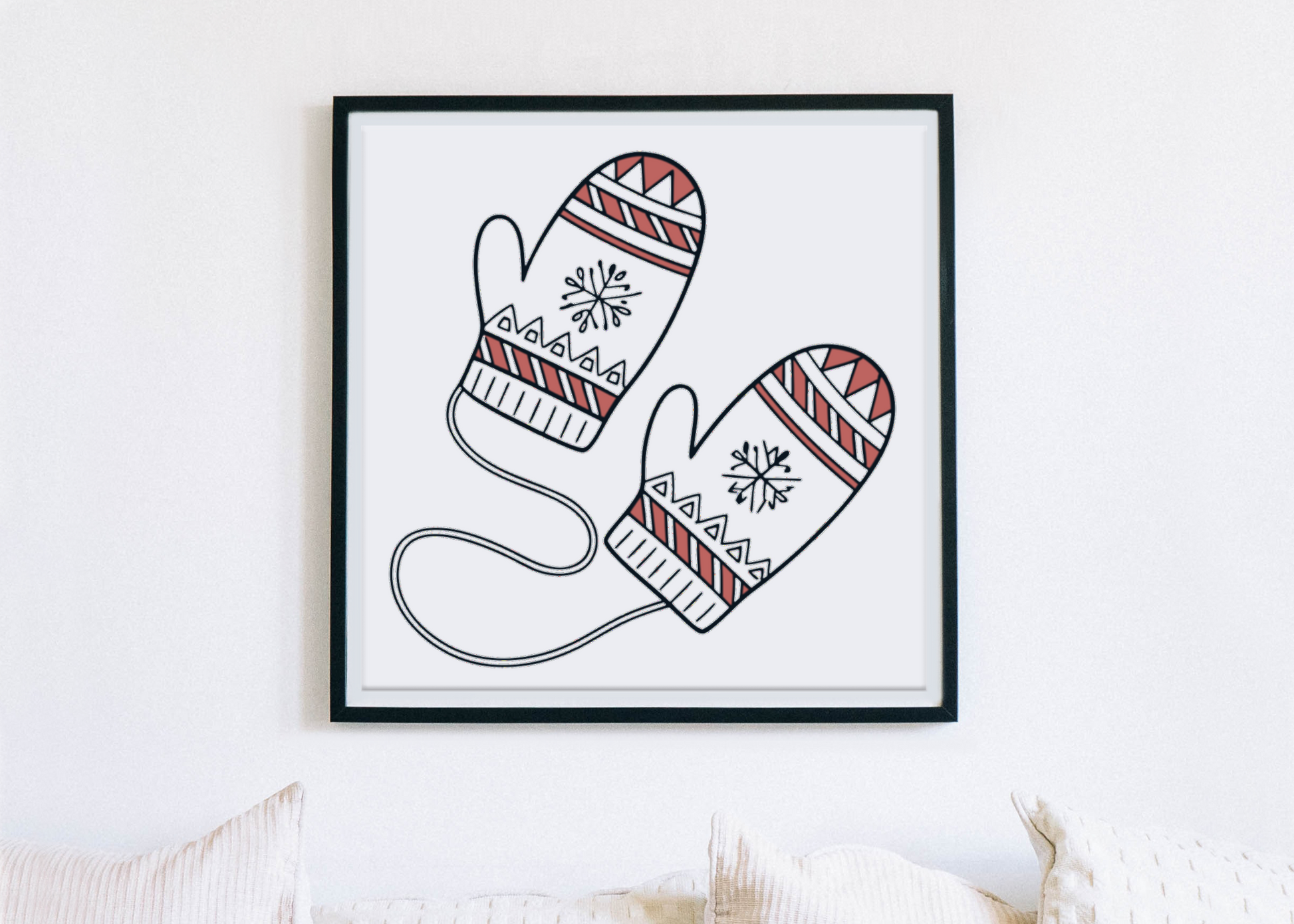 Cadre festif avec doodle de moufles hivernales amusantes pour Noël