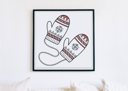 Cadre festif avec doodle de moufles hivernales amusantes pour Noël