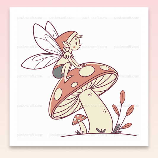 Illustration d'une fée sur un champignon en style pastel, utilisable pour DIY et deco.