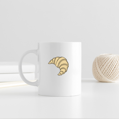 Mug avec dessin pastel de croissant sur fond doux, thème boulangerie captivant