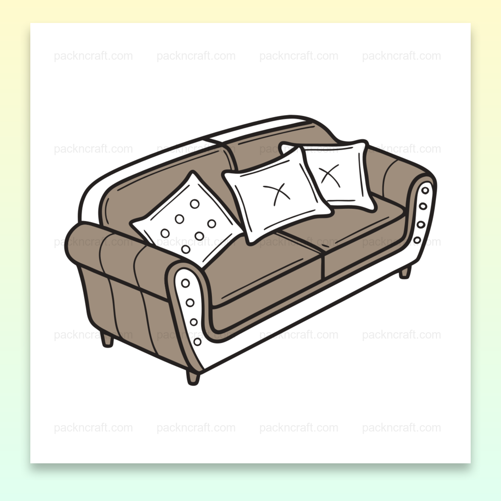 Icône vectorielle d'un canapé confortable avec coussins, usage déco.