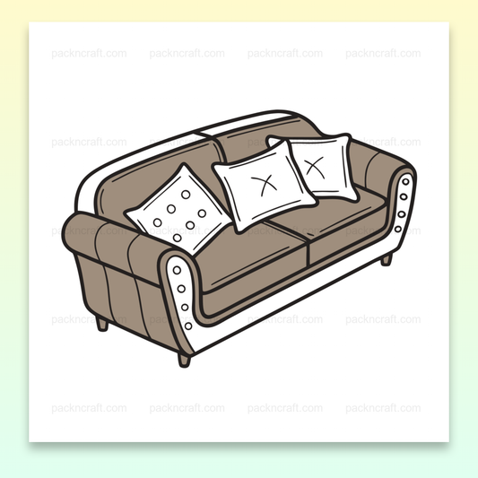 Icône vectorielle d'un canapé confortable avec coussins, usage déco.