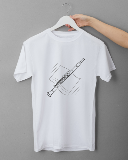 T-shirt avec motif flûte animé en harmonie minimaliste dans un style musical élégant