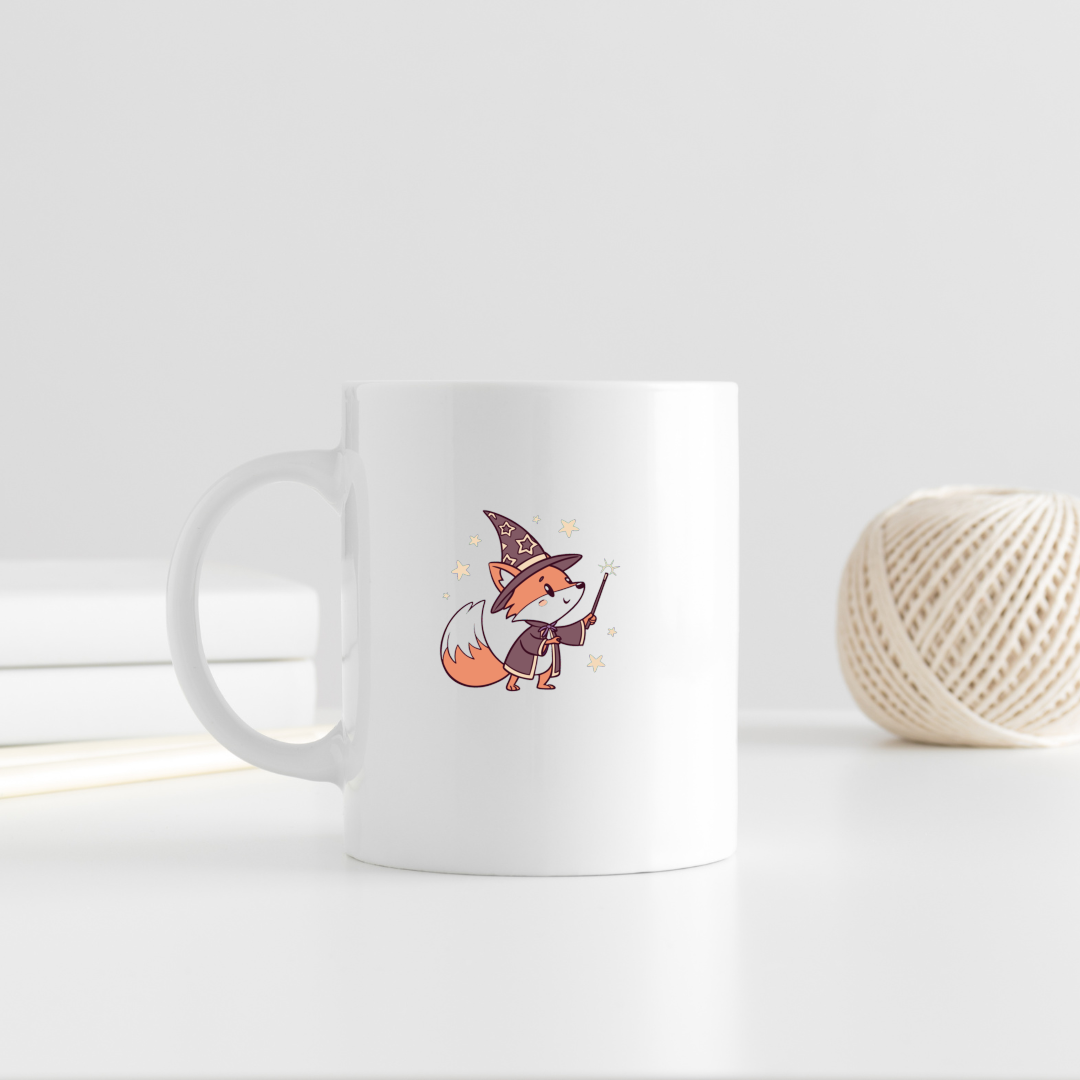 Mug avec motif de renard stylisé sur un fond aux nuances ensorcelantes