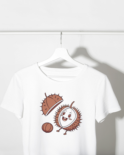 T-shirt automnal avec marron kawaii souriant en décor chaleureux