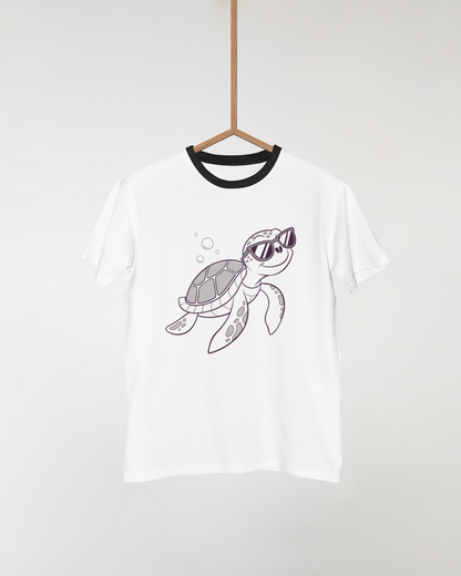 T-shirt avec tortue cool portant des lunettes style aventure aquatique en SVG funky