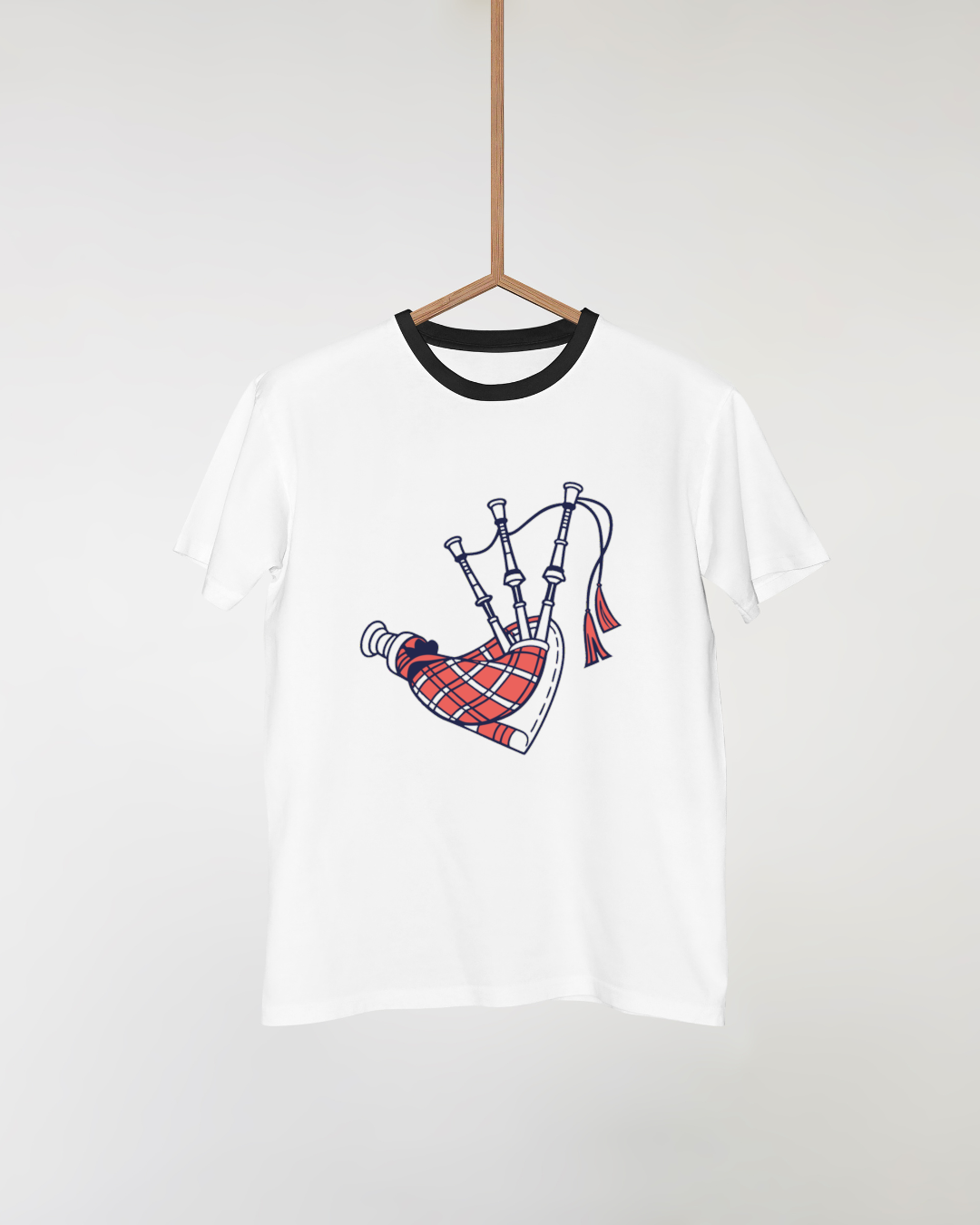 T-shirt festif avec une icône de cornemuse numérique dans un style illustratif