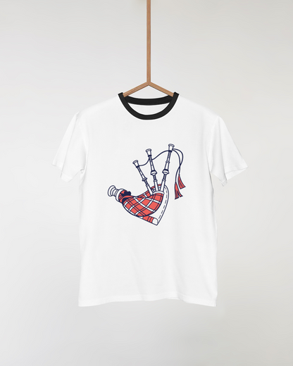 T-shirt festif avec une icône de cornemuse numérique dans un style illustratif