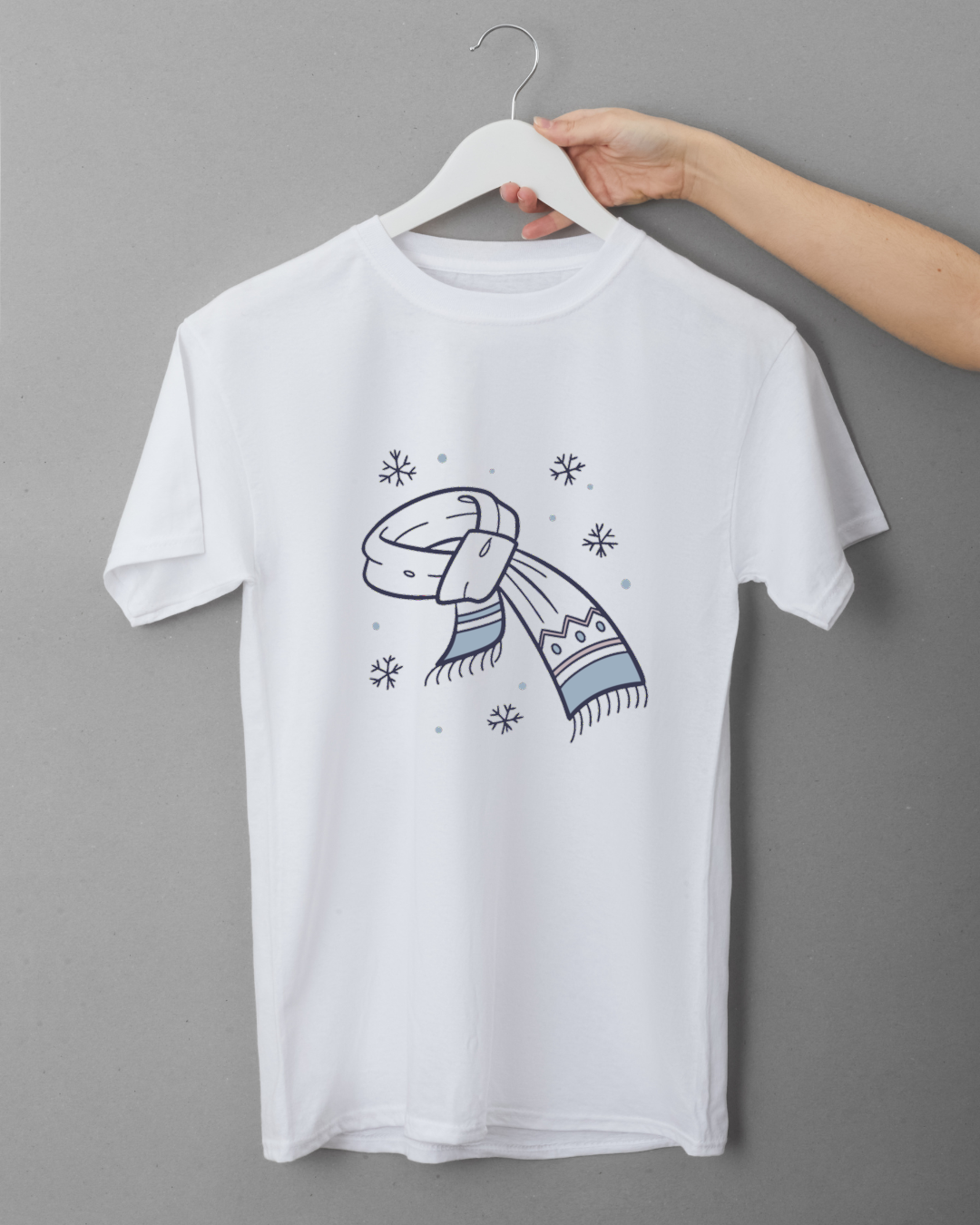 T-shirt avec icône d'écharpe stylisée sur thème hivernal et minimaliste