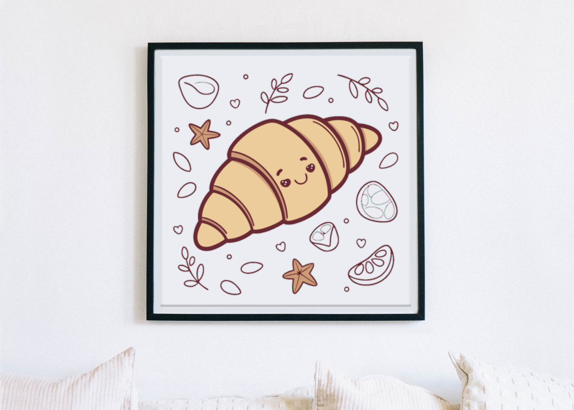 Cadre décoratif avec icône croissant souriant pour un petit déjeuner joyeux