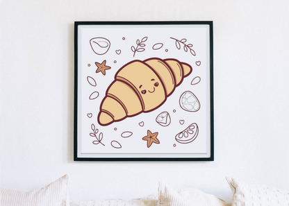 Cadre décoratif avec icône croissant souriant pour un petit déjeuner joyeux