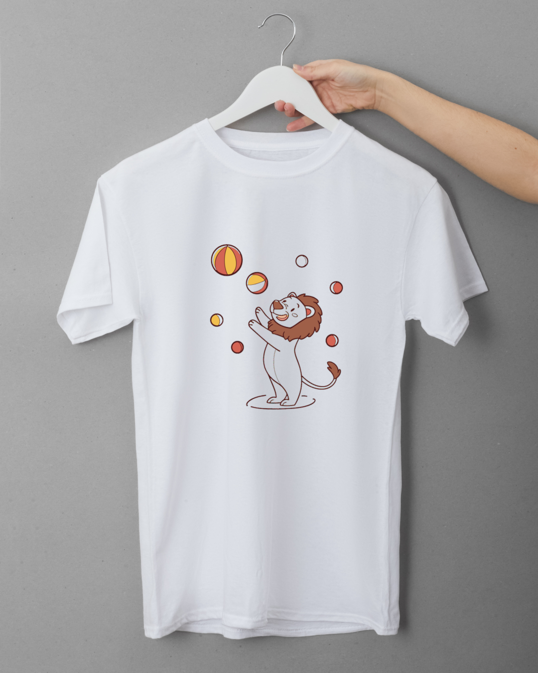 T-shirt à motif ludique de lion coloré, élément décoratif style vectoriel joyeux