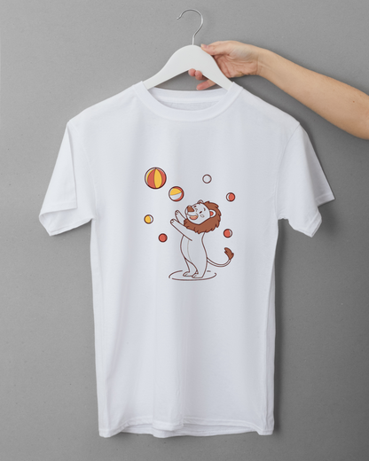 T-shirt à motif ludique de lion coloré, élément décoratif style vectoriel joyeux