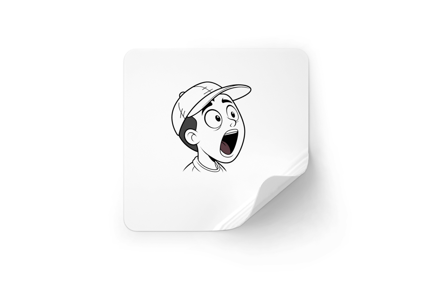 Sticker éducatif avec garçon surpris portant une casquette, style vectoriel dynamique