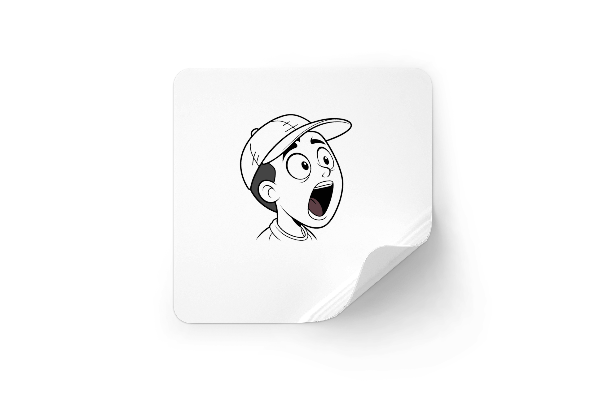 Sticker éducatif avec garçon surpris portant une casquette, style vectoriel dynamique