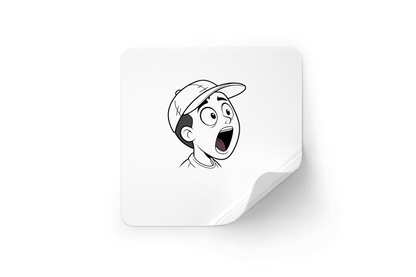 Sticker éducatif avec garçon surpris portant une casquette, style vectoriel dynamique