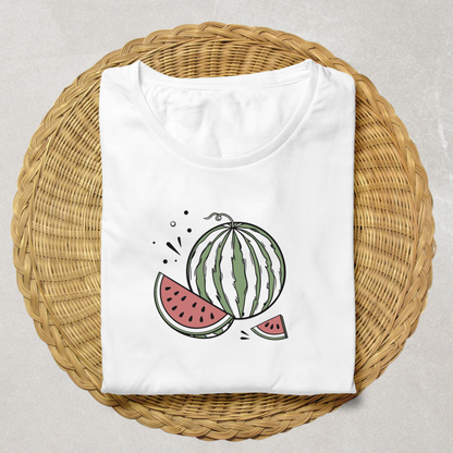 T-shirt au design estival avec doodle de pastèque joyeuse pour un look rafraîchissant