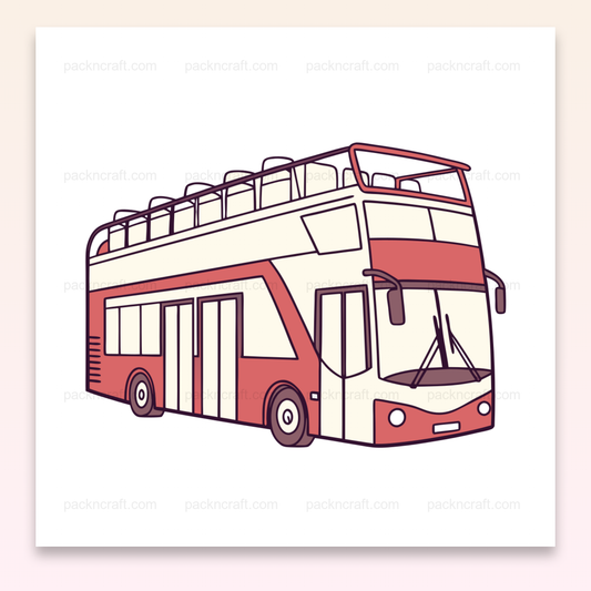 Illustration d'un bus à impériale en style cartoon rétro pour projets créatifs et décos urbains.