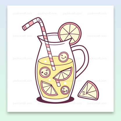 Illustration kawaii de pichet de limonade souriante, parfait pour déco estivale.