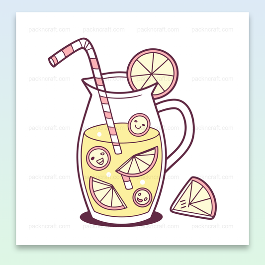 Illustration kawaii de pichet de limonade souriante, parfait pour déco estivale.