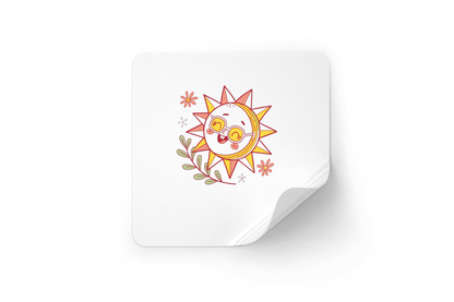 Sticker au style doodle : soleil souriant avec lunettes pour ambiance estivale