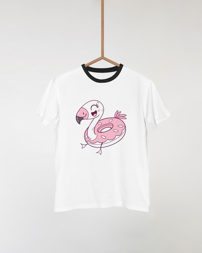 T-shirt vibrant avec un flamant rose kawaii, idéal pour un été amusant
